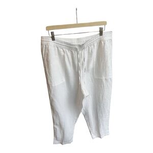 Land’s End 100% Linen High Rise White Crop Pants Women Size 16 White